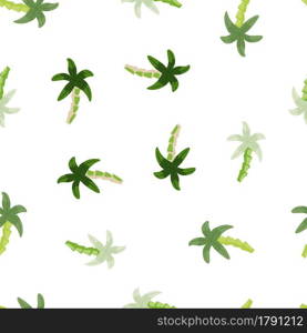 Geometric tropical palm tree seamless pattern. Cute green palm wallpaper. Decorative backdrop for children fabric design, textile print, wrapping paper, cover. Vector illustration. Geometric tropical palm tree seamless pattern. Cute green palm wallpaper