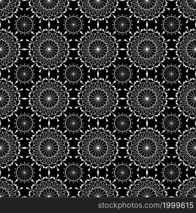 Geometric white seamless pattern on a black background. For modern interior design, trendy textile prints, decorative panels.Vector seamless pattern Eps 10