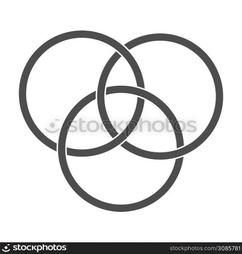 Geometrical abstraction. The intersection of the geometric shapes, three circles. Simple vector illustration, flat style isolated on white background.