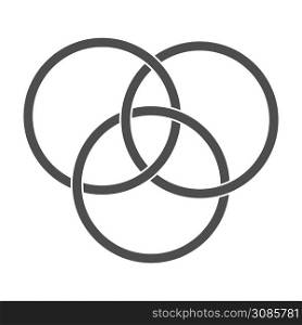 Geometrical abstraction. The intersection of the geometric shapes, three circles. Simple vector illustration, flat style isolated on white background.