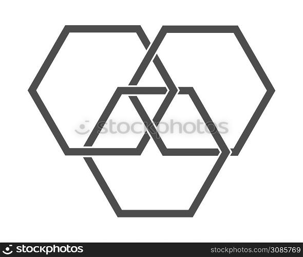 Geometrical abstraction. The intersection of the geometric shapes three of the hexagon. Simple vector illustration, flat style isolated on white background.