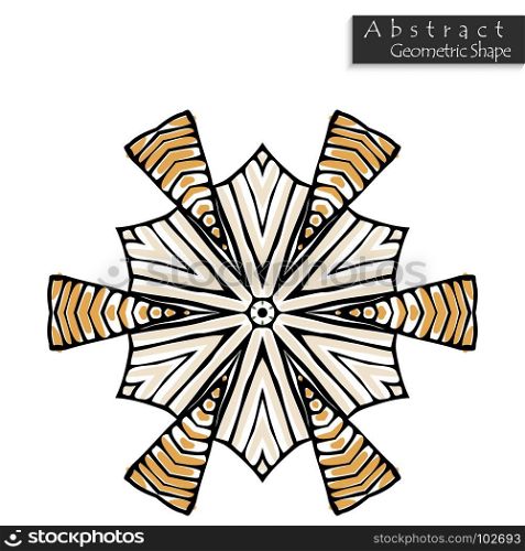Geometrical flower sign.Abstract geometric shape roughly hand drawn. Striped symmetrical geometrical symbol. Vector icon isolated on white. Tribal ethnic pattern design element.