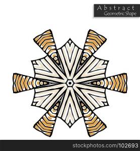 Geometrical flower sign.Abstract geometric shape roughly hand drawn. Striped symmetrical geometrical symbol. Vector icon isolated on white. Tribal ethnic pattern design element.