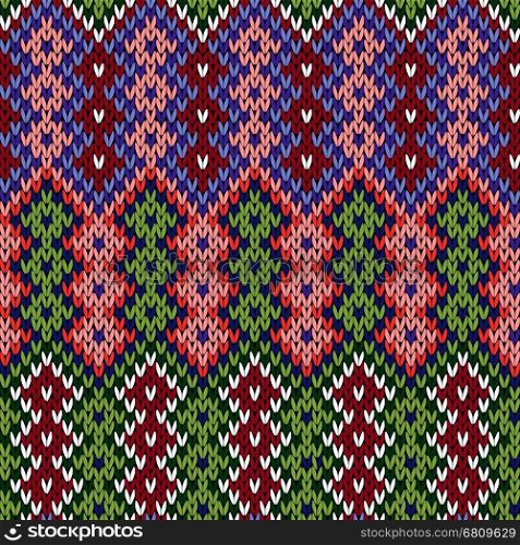 Geometrical ornate knitted seamless vector pattern as a fabric texture in various colors