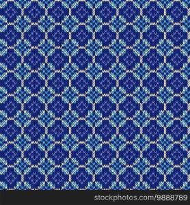 Geometrical ornate seamless knitted vector pattern as a fabric texture in blue hues