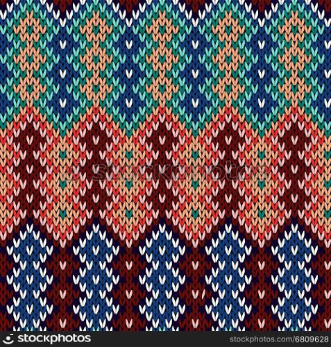Geometrical ornate seamless knitted vector pattern as a fabric texture in various colors