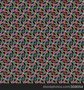 Geometrical ornate seamless vector pattern as a fabric texture in blue, orange, red and green colors
