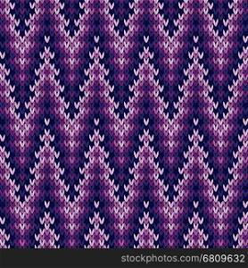 Geometrical ornate zigzag knitted seamless vector pattern as a fabric texture in purple and blue hues