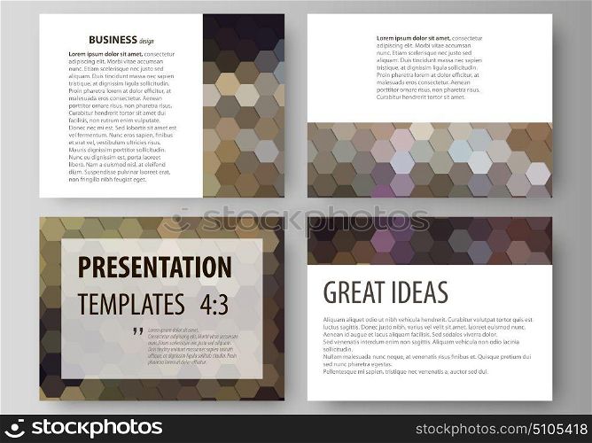 Geometrical patterns. Triangular and hexagonal style. Set of business templates for presentation slides. Easy editable vector layouts in flat design. Abstract multicolored backgrounds.. Set of business templates for presentation slides. Easy editable abstract vector layouts in flat design. Abstract multicolored backgrounds. Geometrical patterns. Triangular and hexagonal style.