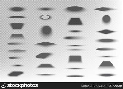 Geometrical shadows. Transparent round realistic shapes from boxes oval and square forms decent vector set. Realistic shadow empty, decoration transparent black illustration. Geometrical shadows. Transparent round realistic shapes from boxes oval and square forms decent vector set