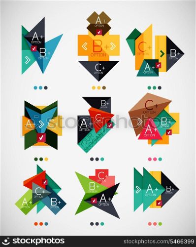 Geometrical shaped infographic option banners. For infographics, business backgrounds, technology templates, business cards