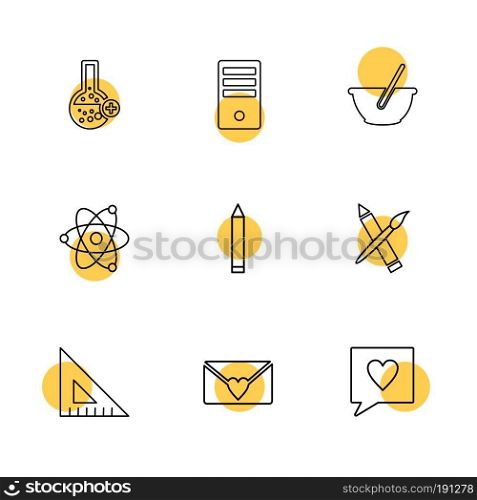 geometry , flask  ,beaker , nuclear , pen , pencil , bowl , computer , science , message , icon, vector, design,  flat,  collection, style, creative,  icons