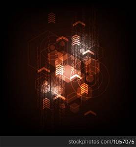 Geometry in technology concept on a dark orange background.