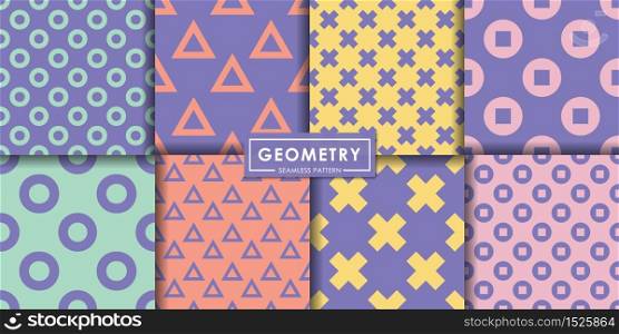 geometry pastel seamless pattern set, Abstract background, Decorative wallpaper.