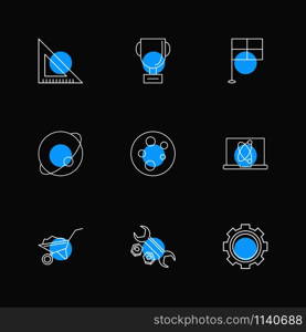 Geometry scale, trophy , flag , planet , germs plate , laptop , trolley , wrench , nuts , gear ,icon, vector, design, flat, collection, style, creative, icons