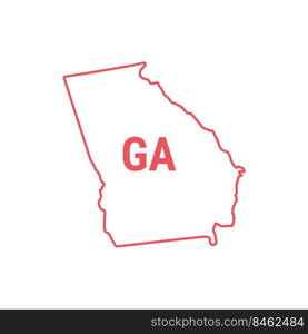 Georgia US state map red outline border. Vector illustration isolated on white. Two-letter state abbreviation.. Georgia US state map red outline border. Vector illustration. Two-letter state abbreviation