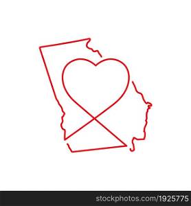 Georgia US state red outline map with the handwritten heart shape. Continuous line drawing of patriotic home sign. A love for a small homeland. T-shirt print idea. Vector illustration.. Georgia US state red outline map with the handwritten heart shape. Vector illustration