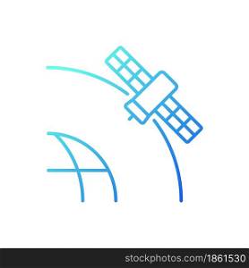 Geostationary Satellite gradient linear vector icon. Rotation of celestial bodies in geostationary orbit. Thin line color symbol. Modern style pictogram. Vector isolated outline drawing. Geostationary Satellite gradient linear vector icon