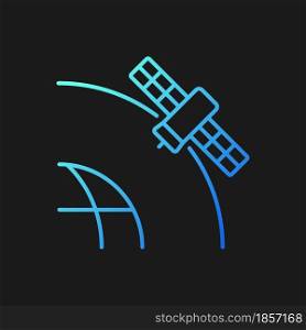Geostationary Satellite gradient vector icon for dark theme. Rotation of celestial bodies in geostationary orbit. Thin line color symbol. Modern style pictogram. Vector isolated outline drawing. Geostationary Satellite gradient vector icon for dark theme