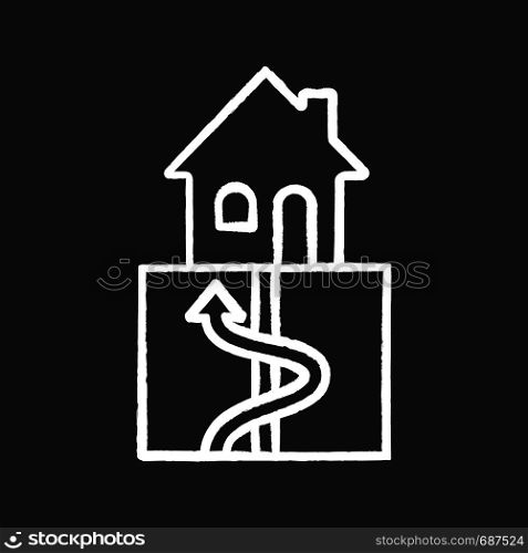 Geothermal energy chalk icon. Ground heat pump. Ecological house heating. Isolated vector chalkboard illustrations. Geothermal energy chalk icon