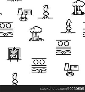 Geothermal Energy Seamless Pattern Vector Thin Line. Illustrations. Geothermal Energy Seamless Pattern Vector