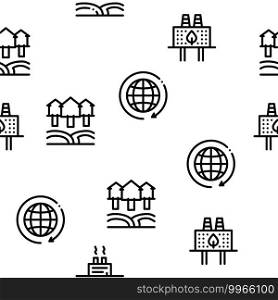 Geothermal Energy Seamless Pattern Vector Thin Line. Illustrations. Geothermal Energy Seamless Pattern Vector