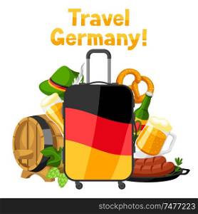 German background design with suitcase. Germany national traditional symbols and objects.. German background design with suitcase.