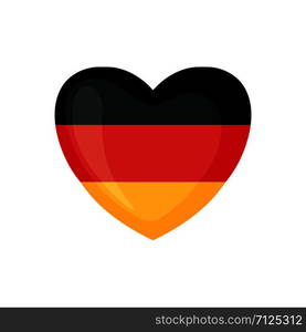 German flag icon in form of heart in flat style isolated on white background. Vector illustration.. German flag icon in form of heart isolated on white.