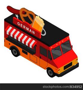German food truck icon. Isometric of german food truck vector icon for web design isolated on white background. German food truck icon, isometric style