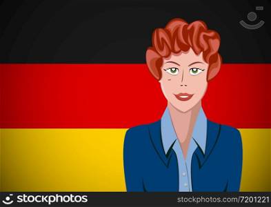 German people, ahead of the flag. Portrait of manager in flat design. Vector cartoon