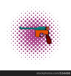 German pistol icon in comics style on a white background. German pistol icon, comics style