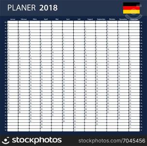 German Planner blank for 2018. Scheduler, agenda or diary template.