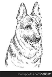 German Shepherd Dog vector hand drawing illustration in black color isolated on white background
