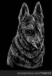 German Shepherd Dog vector hand drawing illustration in white color isolated on black background
