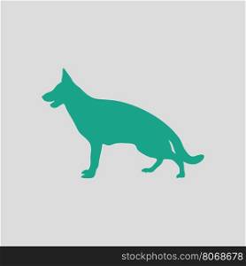 German shepherd icon. Gray background with green. Vector illustration.