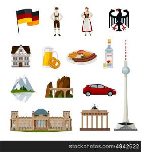 Germany Flat Icons Collection. Germany flat icons collection with traditional elements symbols and main sights of country isolated vector illustration