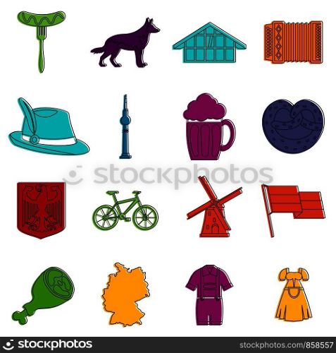Germany icons set. Doodle illustration of vector icons isolated on white background for any web design. Germany icons doodle set