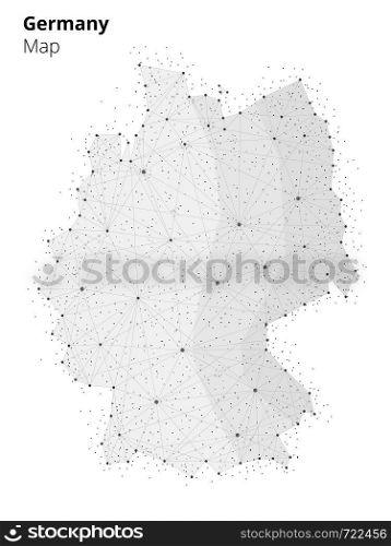 Germany map illustration in blockchain technology network style on white background. Block chain polygon peer to peer network connected lines technique. Cryptocurrency fintech business concept.. Germany in blockchain technology network style