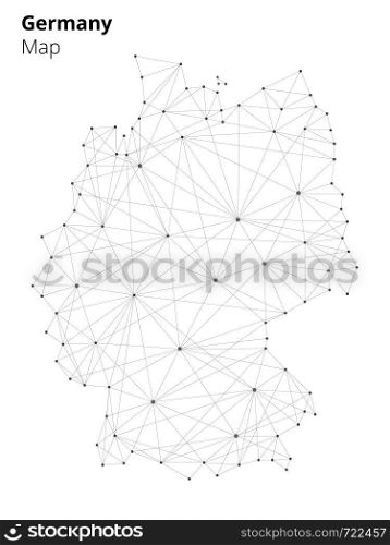 Germany map illustration in blockchain technology network style on white background. Block chain polygon peer to peer network connected lines technique. Cryptocurrency fintech business concept.. Germany in blockchain technology network style