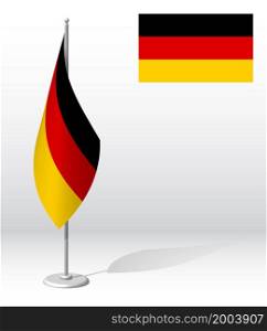 GERMANY Republic flag on flagpole for registration of solemn event, meeting foreign guests. National independence day of GERMANY. Realistic 3D vector on white