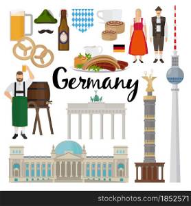 Germany tourism concept icons set with traditional food and drinks flat isolated vector illustration