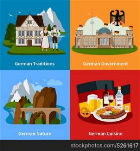 Germany Travel Flat Concept. Germany travel flat concept with cultural traditions food architectural buildings beautiful landscapes vector illustration