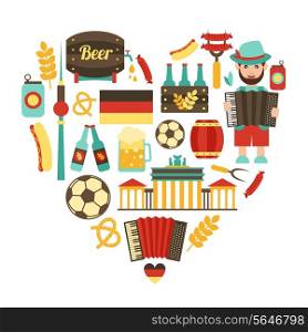 Germany travel traditional food and attractions concept icons heart set vector illustration