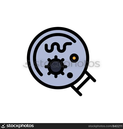 Germs, Laboratory, Magnifier, Science Flat Color Icon. Vector icon banner Template