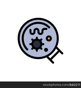 Germs, Laboratory, Magnifier, Science Flat Color Icon. Vector icon banner Template