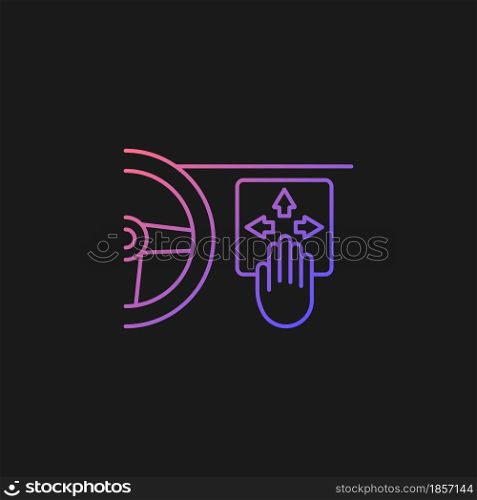 Gesture control technology gradient vector icon for dark theme. Recognize hand movement. In-car user interface. Thin line color symbol. Modern style pictogram. Vector isolated outline drawing. Gesture control technology gradient vector icon for dark theme