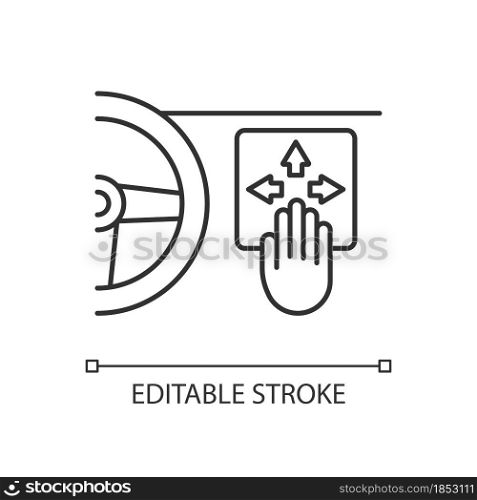 Gesture control technology linear icon. Recognize hand movement. In-car user interface. Thin line customizable illustration. Contour symbol. Vector isolated outline drawing. Editable stroke. Gesture control technology linear icon