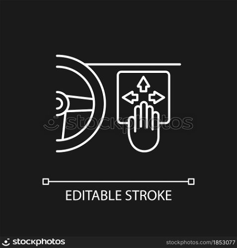 Gesture control technology white linear icon for dark theme. Recognize hand movement. Thin line customizable illustration. Isolated vector contour symbol for night mode. Editable stroke. Gesture control technology white linear icon for dark theme