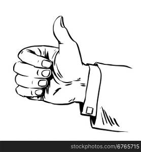 Gesture everything is fine thumb up business concept hitchhiking. Gesture everything is fine thumb up business the concept of hitchhiking. Line art retro style
