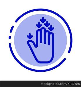 Gesture, Hand, Arrow, Down Blue Dotted Line Line Icon